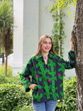 Suzani Hand Embroidered Short Jacket Quirky Black Green Pink