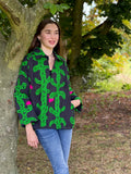 Suzani Hand Embroidered Short Jacket Quirky Black Green Pink
