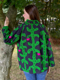 Suzani Hand Embroidered Short Jacket Quirky Black Green Pink