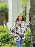 Suzani Hand Embroidered Short Jacket Classic ElegantWhite Olive Teal