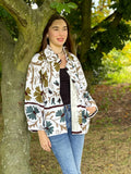 Suzani Hand Embroidered Short Jacket Classic ElegantWhite Olive Teal