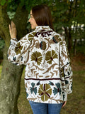 Suzani Hand Embroidered Short Jacket Classic ElegantWhite Olive Teal