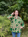 Suzani Hand Embroidered Short Jacket Quirky Cafe Beige Green Floral Leaf