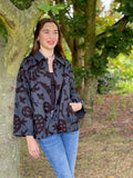 Suzani Hand Embroidered Short Jacket Black grey monochrome