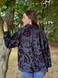 Suzani Hand Embroidered Short Jacket Black grey monochrome
