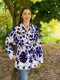 Suzani Hand Embroidered Short Jacket Classic Elegant White Voilet Blue