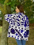 Suzani Hand Embroidered Short Jacket Classic Elegant White Voilet Blue
