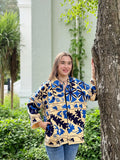 Suzani Hand Embroidered Short Jacket Classic Elegant Beige Blue