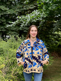 Suzani Hand Embroidered Short Jacket Classic Elegant Beige Blue