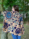 Suzani Hand Embroidered Short Jacket Valentine Special Gift | Classic Elegant Beige Teal Navy