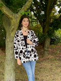 Suzani Hand Embroidered Short Jacket Classic Monochrome White Black: