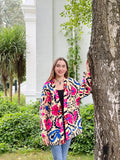 Suzani Hand Embroidered Short Jacket Classic Beige Pink Teal Turquoise