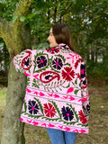 Suzani Hand Embroidered Short Jacket Rose Apricot Peach