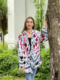 Suzani Hand Embroidered Short Jacket Classic Elegant Cream Plum Blue