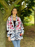 Suzani Hand Embroidered Short Jacket Classic Elegant Cream Plum Blue