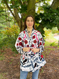 Suzani Hand Embroidered Short Jacket Classic Elegant Cream Plum Blue