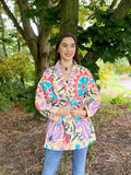 Suzani Hand Embroidered Short Jacket Classic Elegant Beige Pastel Rosy Lilac Aqua