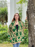 Suzani Hand Embroidered Short Jacket Classic Elegant Beige EmeraldGreen