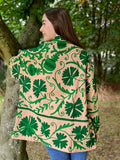 Suzani Hand Embroidered Short Jacket Classic Elegant Beige EmeraldGreen