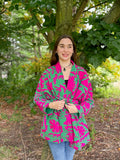 Suzani Hand Embroidered Short Jacket Classic Elegant Emerald Green Pink Paisley