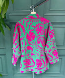 Suzani Hand Embroidered Short Jacket Classic Elegant Emerald Green Pink Paisley