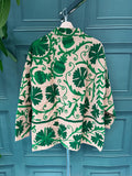 Suzani Hand Embroidered Short Jacket Classic Elegant Beige EmeraldGreen