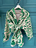 Suzani Hand Embroidered Short Jacket Classic Elegant Beige EmeraldGreen