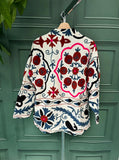 Suzani Hand Embroidered Short Jacket Classic Elegant Cream Plum Blue