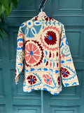 Suzani Hand Embroidered Short Jacket Classic Elegant Beige Pink Red Turquoise