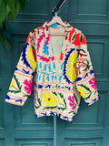 Suzani Hand Embroidered Short Jacket Beige Yellow Pink Blue Turquoise
