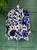 Suzani Hand Embroidered Short Jacket Classic Elegant White Voilet Blue