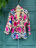 Suzani Hand Embroidered Short Jacket Classic Beige Pink Teal Turquoise