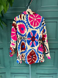 Suzani Hand Embroidered Short Jacket Classic Beige Pink Teal Turquoise