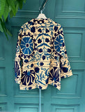 Suzani Hand Embroidered Short Jacket Valentine Special Gift | Classic Elegant Beige Teal Navy