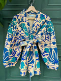 Suzani Hand Embroidered Short Jacket Classic Elegant Mint Blue Hues