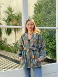 Exclusive Velvet Outdoor Jacket with Hand Embroidery. Light grey moose
