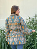 Exclusive Velvet Outdoor Jacket with Hand Embroidery. Light grey moose