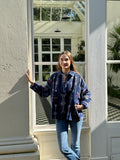 Luscious Luxurious Printed Velvet Jacket Elegant Aquamarine Blue Gold Diamond