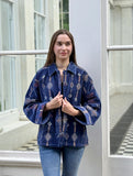 Luscious Luxurious Printed Velvet Jacket Elegant Aquamarine Blue Gold Diamond