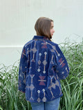 Luscious Luxurious Printed Velvet Jacket Elegant Aquamarine Blue Gold Diamond