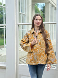 Luscious Luxurious Printed Velvet Jacket Elegant Royal Mustard Japanese Floral