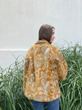 Luscious Luxurious Printed Velvet Jacket Elegant Royal Mustard Japanese Floral