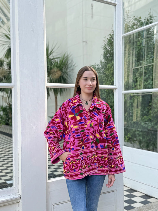 Exclusive Velvet Outdoor Jacket with Hand Embroidery. Baby Pink