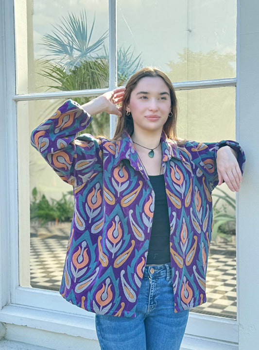 Exclusive Velvet Outdoor Jacket with Hand Embroidery. Purple Peach Slate Blue Taupe