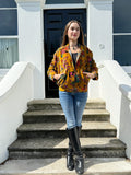Luscious Luxurious Printed Velvet Jacket Elegant Royal Ochre Green Pink Autumn Burn