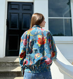 Luscious Luxurious Printed Velvet Jacket Elegant Royal Teal Blue Hue Pink Autumn Burn