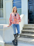Luscious Luxurious Printed Velvet Jacket Peach Pink