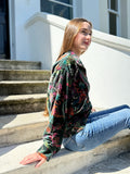 Luscious Luxurious Printed Velvet Jacket Elegant Royal Emerald Green