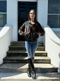 Luscious Luxurious Printed Velvet Jacket Elegant Royal Emerald Green