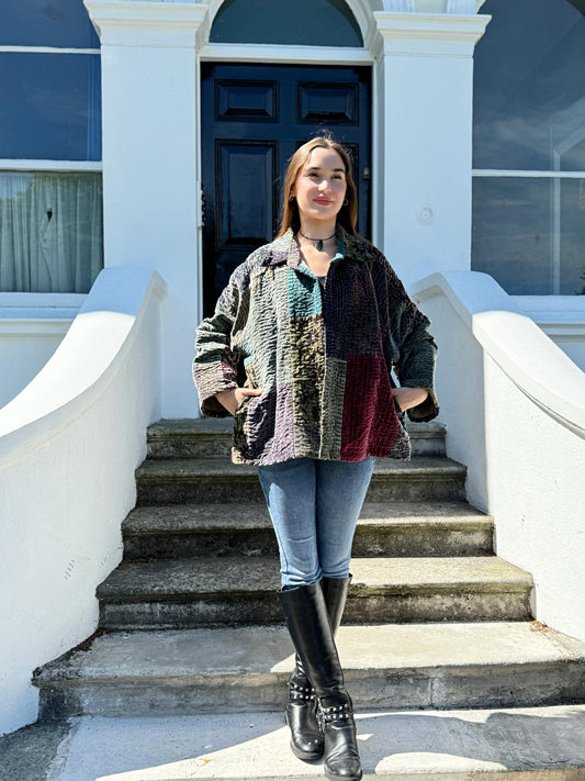 Luscious Luxurious Printed Velvet Jacket Regal Classic Grey Love